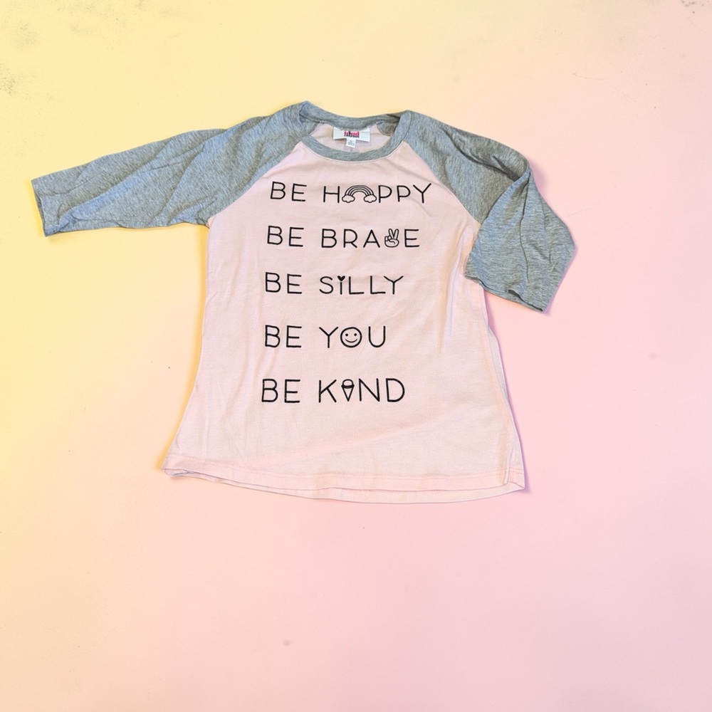 Pink and Gray Raglan Tee with Positive Slogan Girls (L)